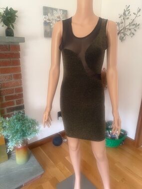 Forever 21 Black and Gold Mesh Accent Mini Dress